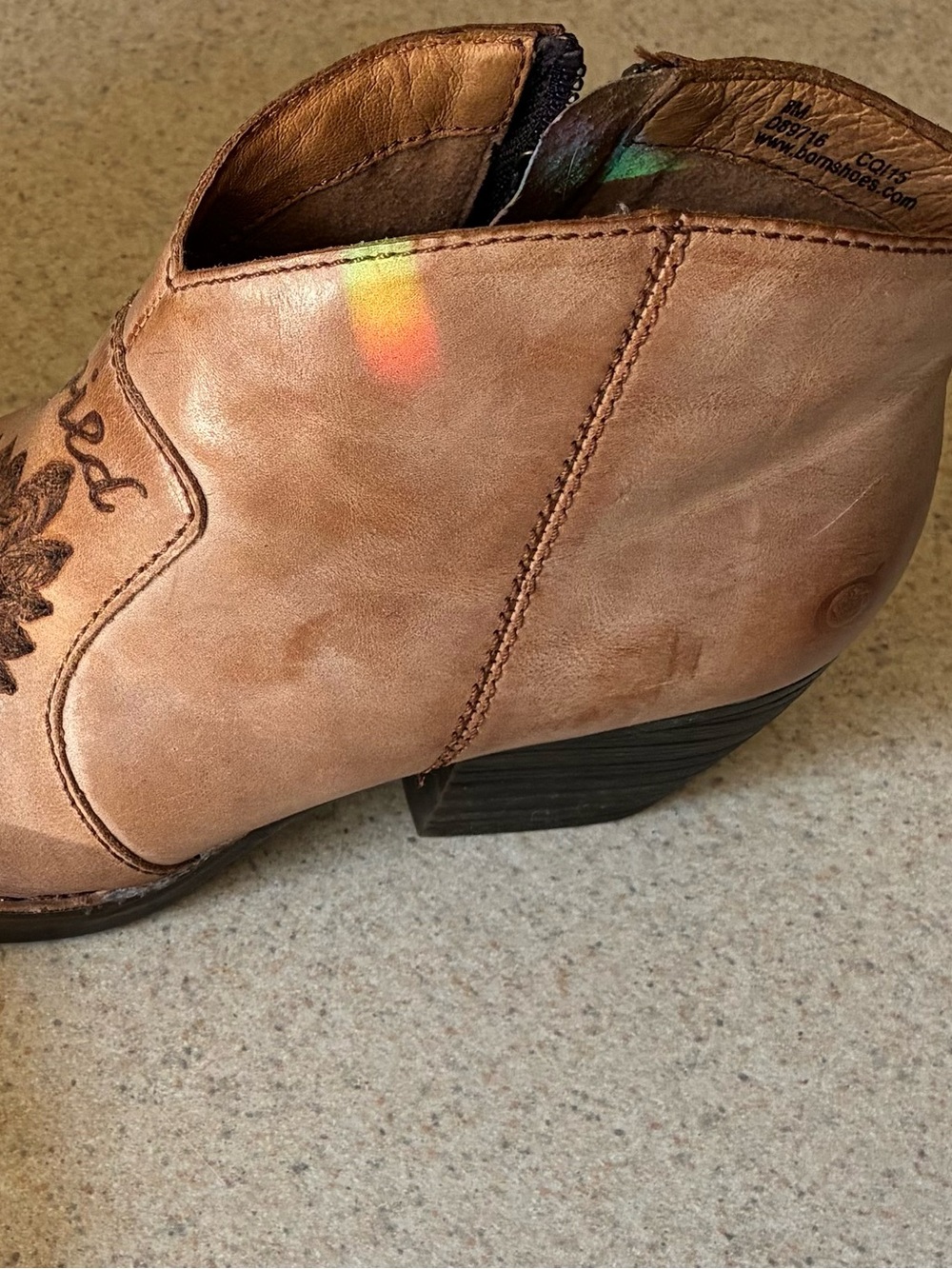 Born Tan Distressed Leather Fringe Ankle Boot with Etched Skull - Picture 5 of 5